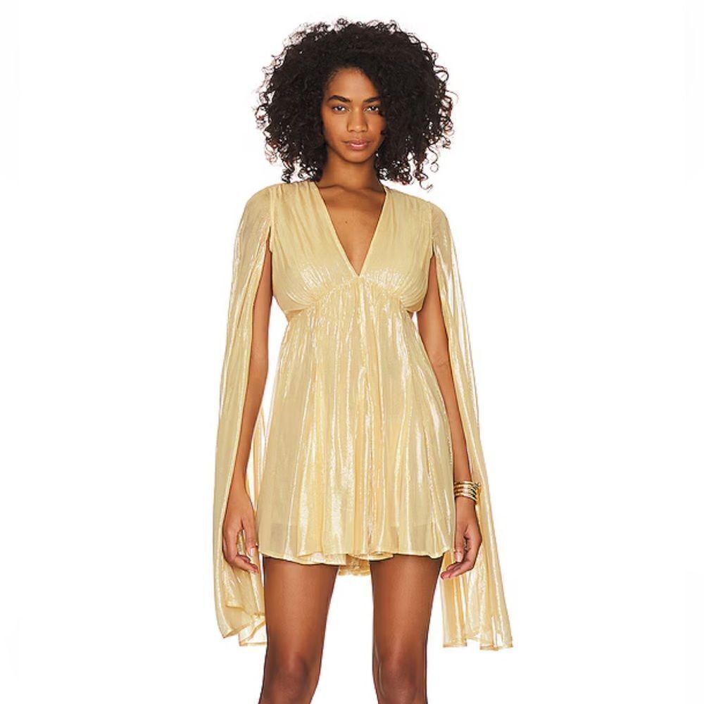 NWT Sundress Revolve Lourdes Dress Ios Bright Gold angel sleeve fairy mini M/L